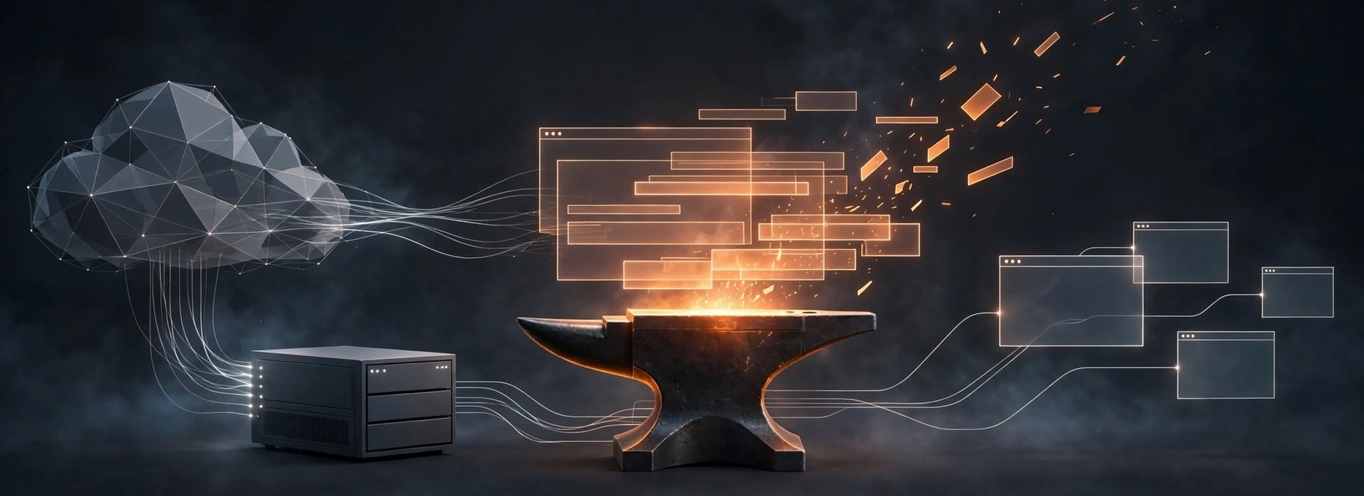 ForgeCMS: content flows from a Git repository through a forge to many websites